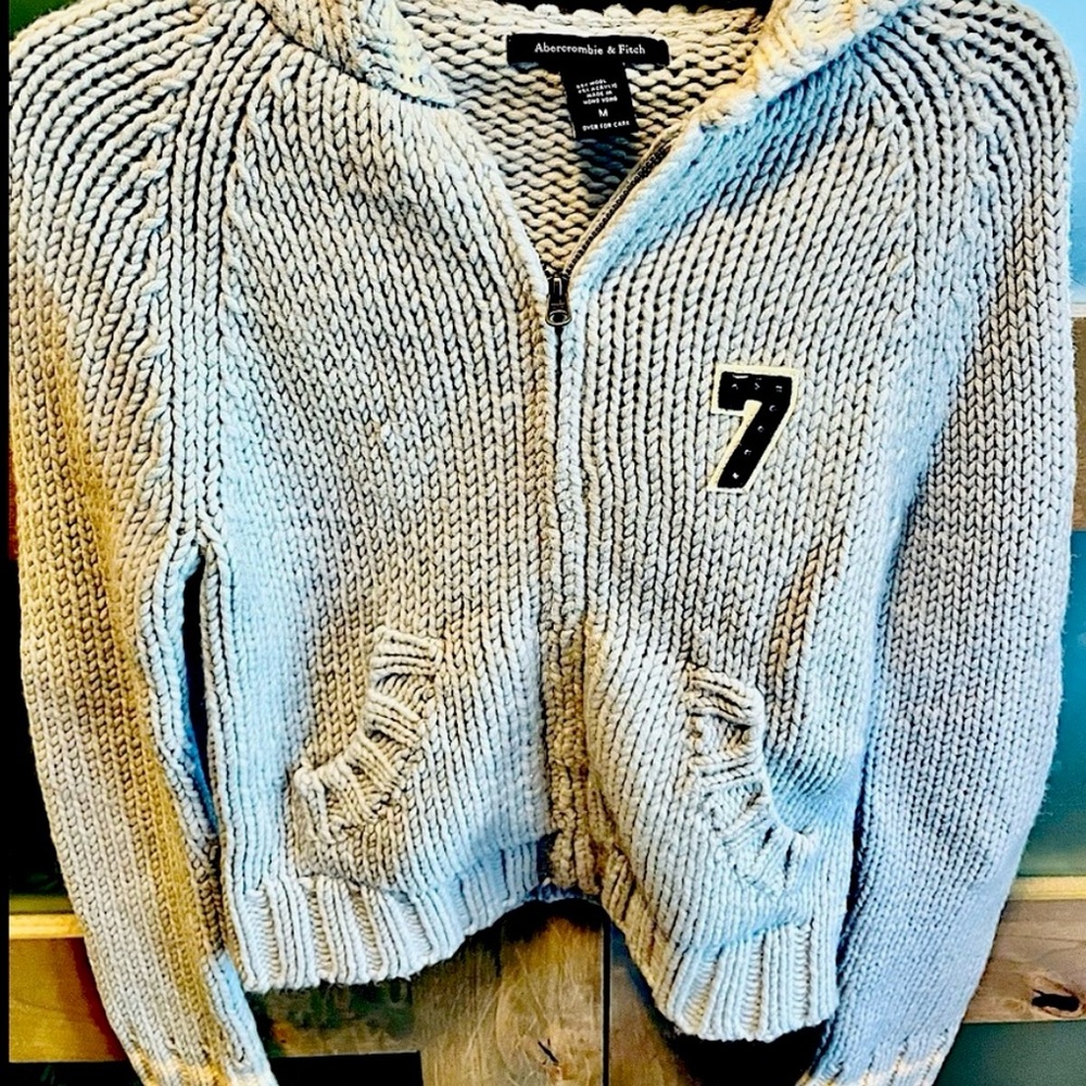 Abercrombie & Fitch Vintage blue/white Zippered hooded Women's Sweater Size M